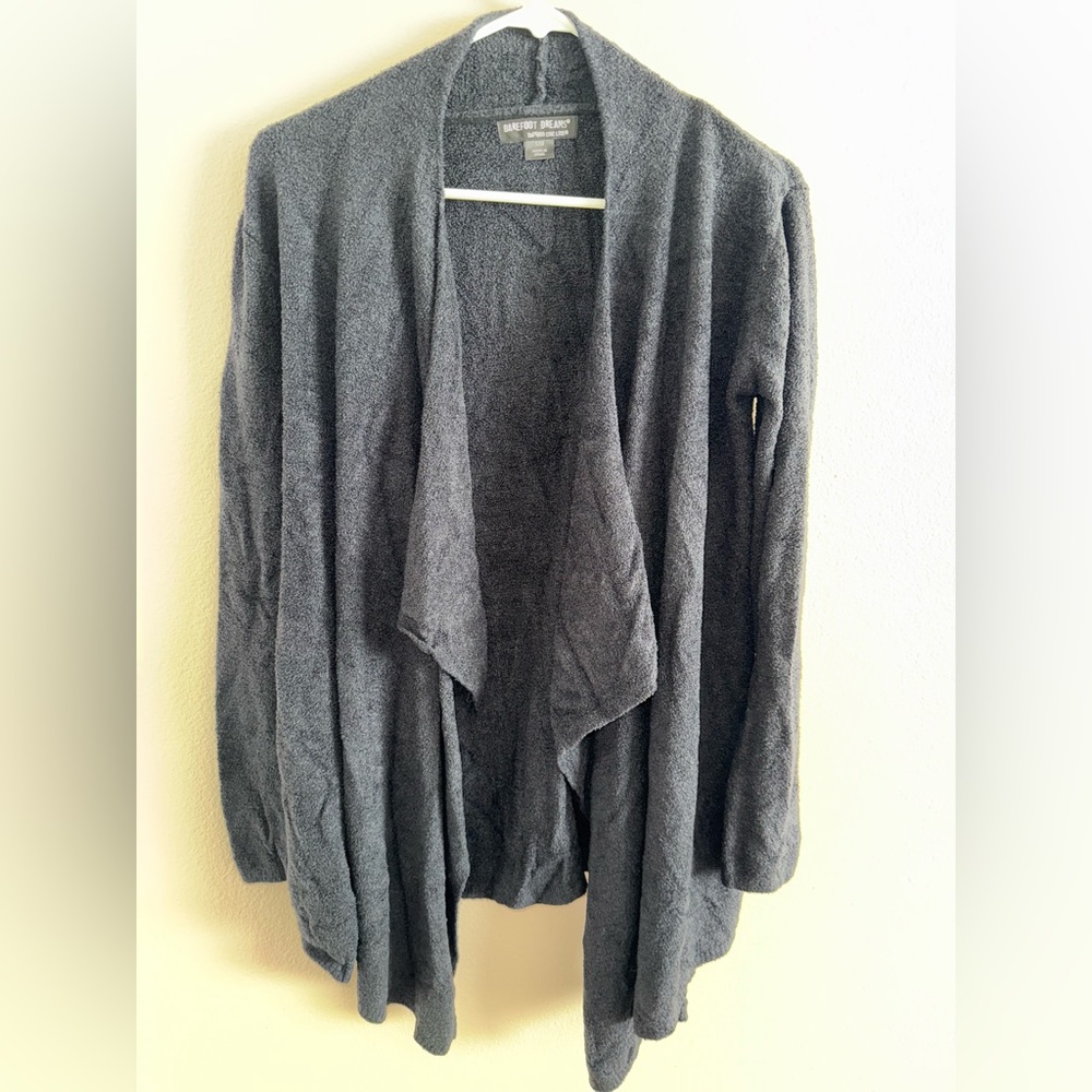 Barefoot Dreams Bamboo Chic‎ Lite Black Waterfall Front Cardigan size S/M